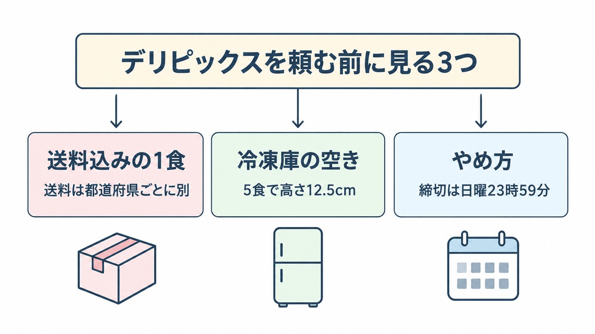 デリピックスを頼む前に見る3つ＝送料込みの1食・冷凍庫の空き・やめ方